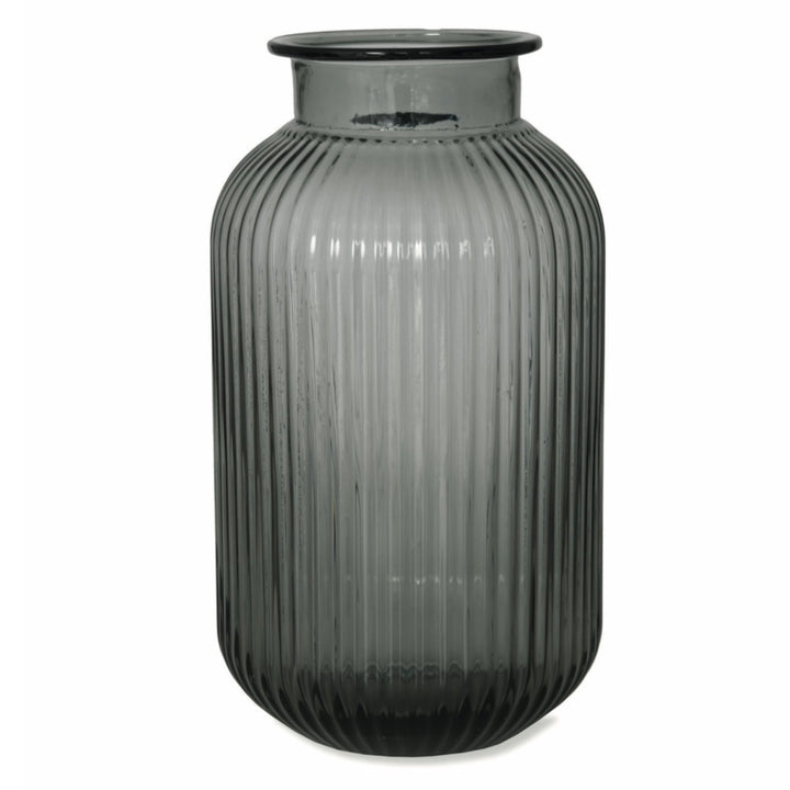 Grey Ribbed Glass Vase