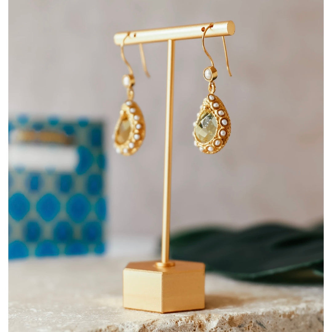 lemon quartz and pearl earrings