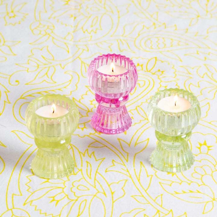 Small Yellow Glass Candle Holder
