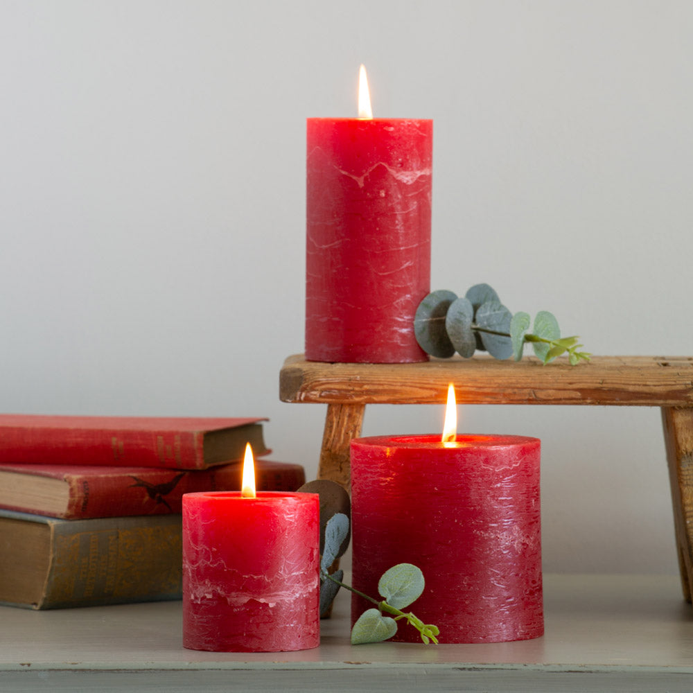 Red Rustic Pillar Candle