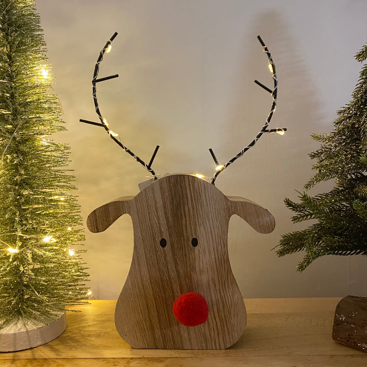 Rudolph Wooden LED Reindeer Ornament