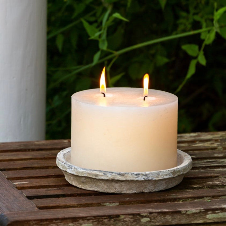 Rustic Large Pillar Candle with Aged Teracotta Saucer