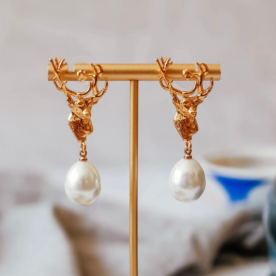 stag pearl drop earrings