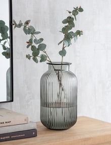 Grey Ribbed Glass Vase