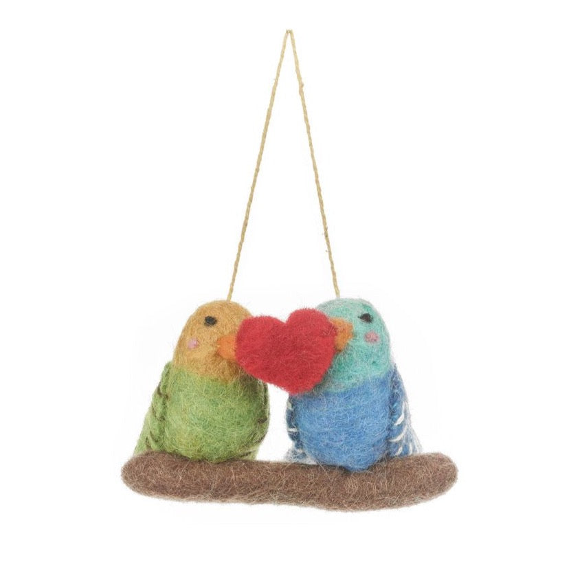 Felt Lovebirds with heart hanging decoration
