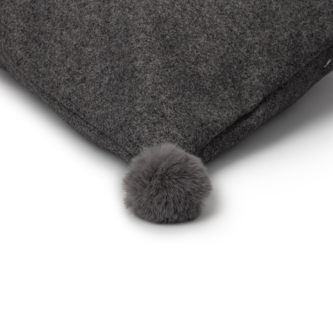 Pom Pom Detail on Felt Charcoal Grey Cushion