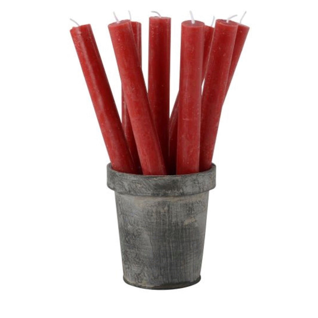 Lipstick red slow burn rustic dinner candles in a Tin bucket 